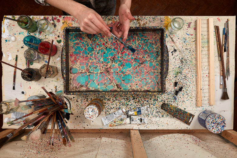 Advanced Paper Marbling on Metallic Paint and Overmarbling - Nevada Museum  of Art