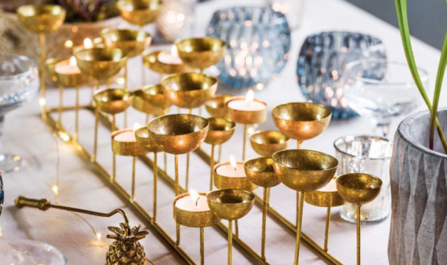 Gold metal multi tea light holder