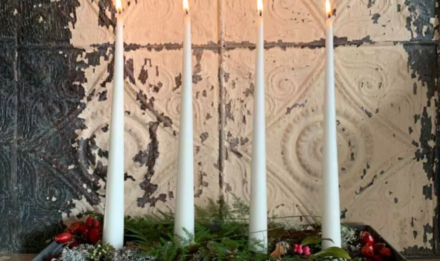 Zinc taper candle display centrepiece